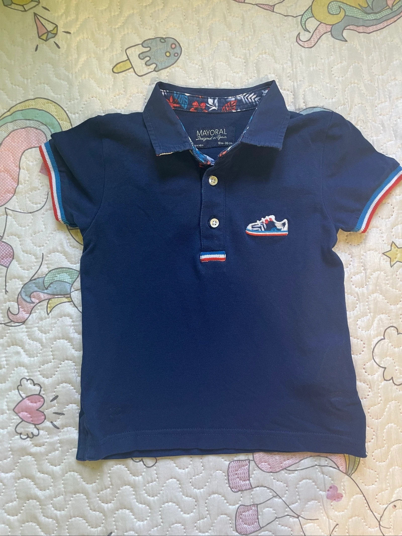 Mayoral Baby Boys Navy Polo Shirt 12-18 Months Embroidered Sneaker